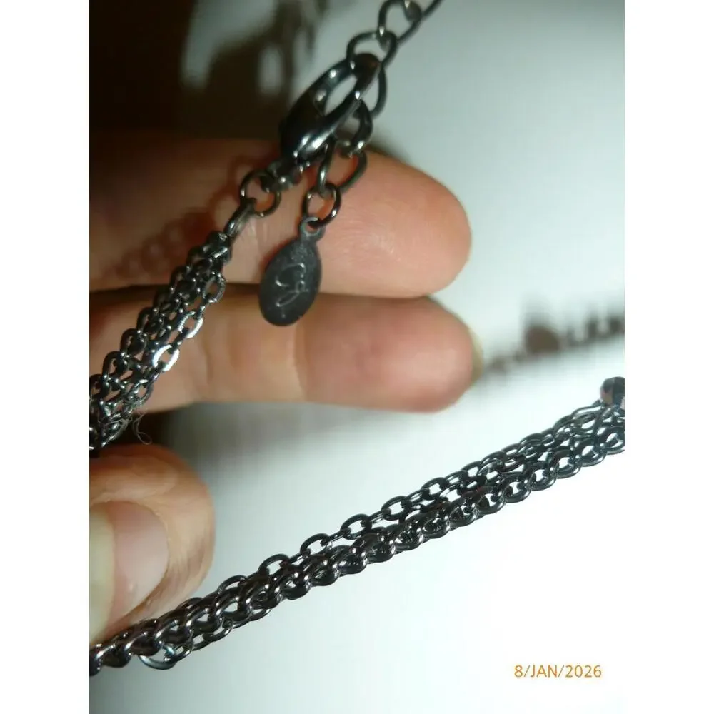 GUESS Retro Silver Tone Gunmetal Chain Tassel Long Layering Necklace 17